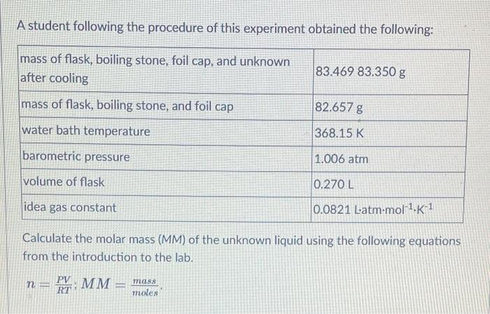Solved A student following the procedure of this experiment | Chegg.com