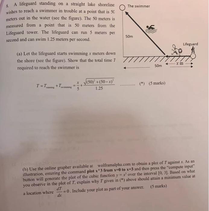 Solved The swimmer 8. A lifeguard standing on a straight | Chegg.com