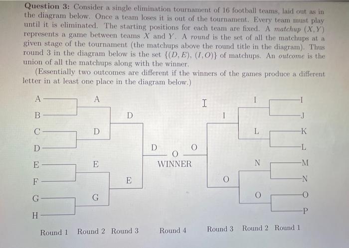 Solved Question 3: Consider a single elimination tournament | Chegg.com