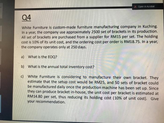 Solved Open In Acrobat Q4 White Furniture Is Custom Made Chegg Com