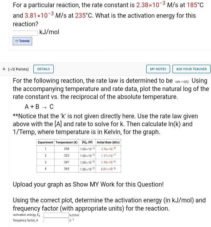 Solved For a particular reaction, the rate constant is | Chegg.com