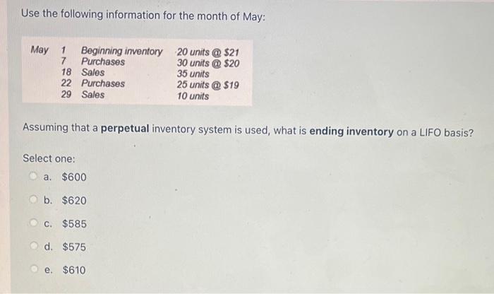 Solved Use the following information for the month of May: | Chegg.com