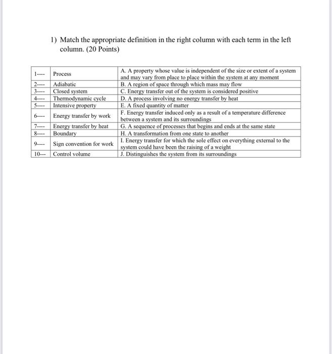 Solved 1) Match the appropriate definition in the right