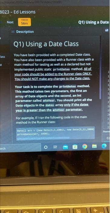 Solved Q1) Using a Date Class You have been provided with a | Chegg.com