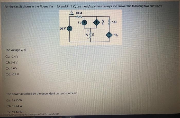 Solved For the circuit shown in the Figure, if Is = 3A and | Chegg.com