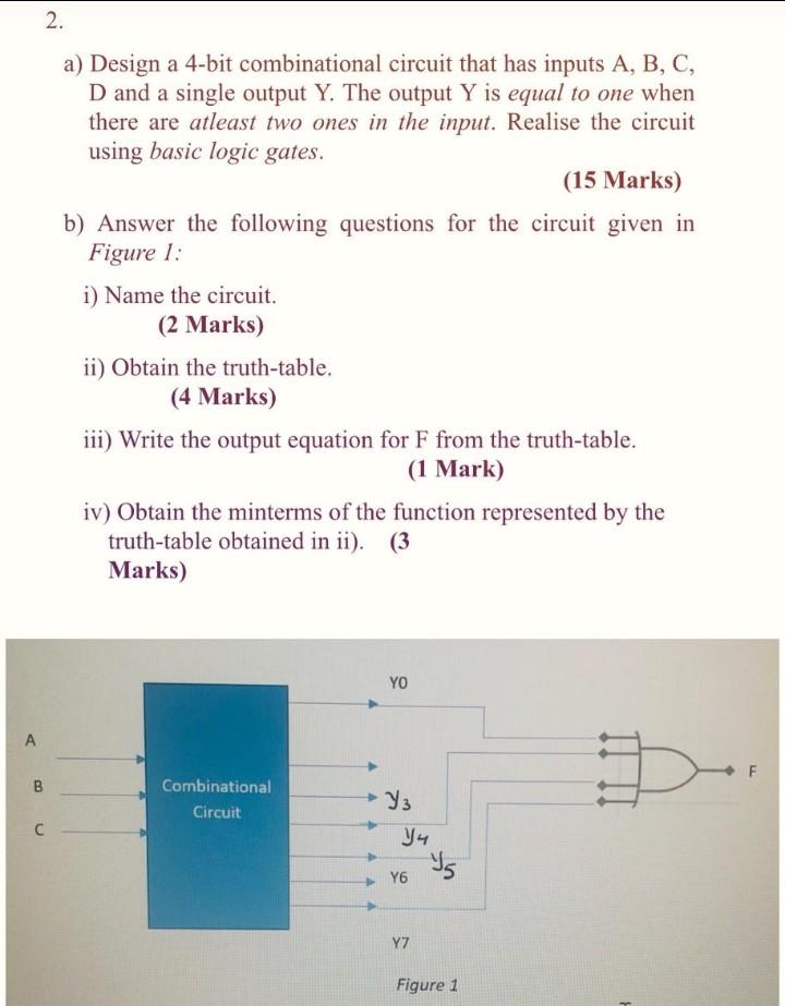 Solved 2. A) Design A 4-bit Combinational Circuit That Has | Chegg.com