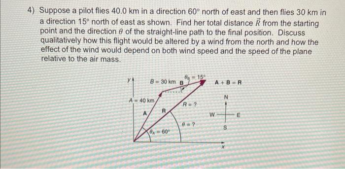 Solved 4) Suppose A Pilot Flies 40.0 Km In A Direction 60∘ | Chegg.com