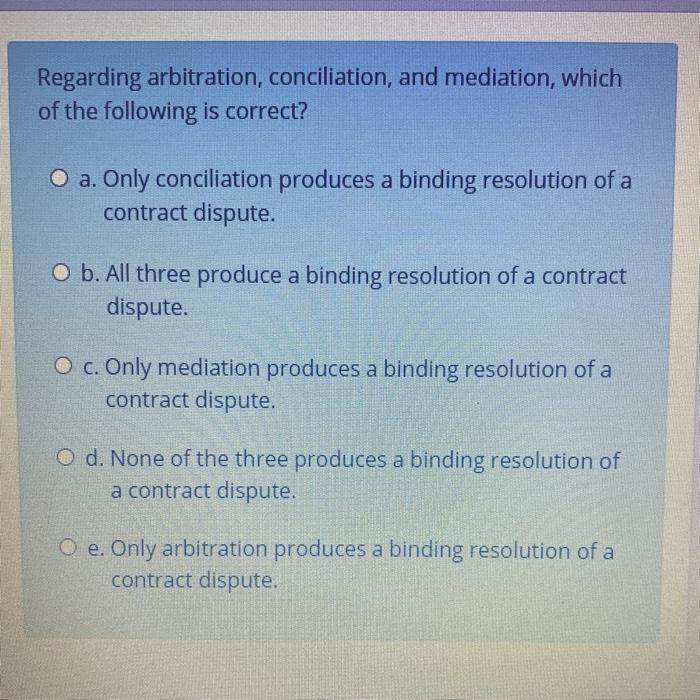 Solved Regarding Arbitration, Conciliation, And Mediation, | Chegg.com