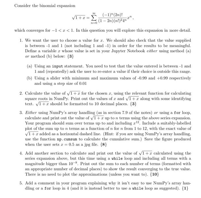 Solved Consider the binomial expansion 1 + x = 9 (-1)"(2n)! | Chegg.com
