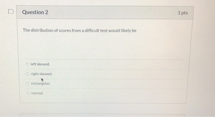 Solved Question 2 1 pts The distribution of scores from a | Chegg.com