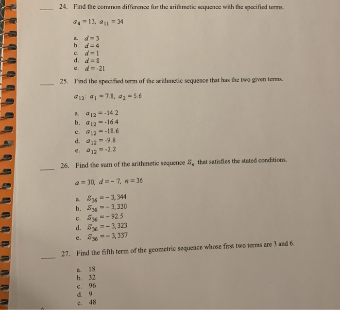 Solved 24. Find the common difference for the arithmetic | Chegg.com