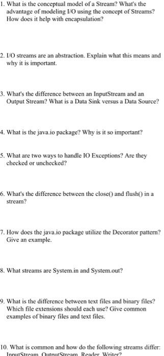 Solved 1. What is the conceptual model of a Stream? What's