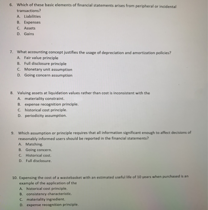 6. Which of these basic elements of financial