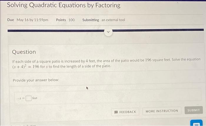Solved Solving Quadratic Equations by Factoring Due May 16 | Chegg.com