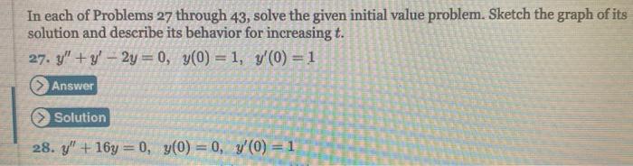 Solved In each of Problems 27 through 43, solve the given | Chegg.com