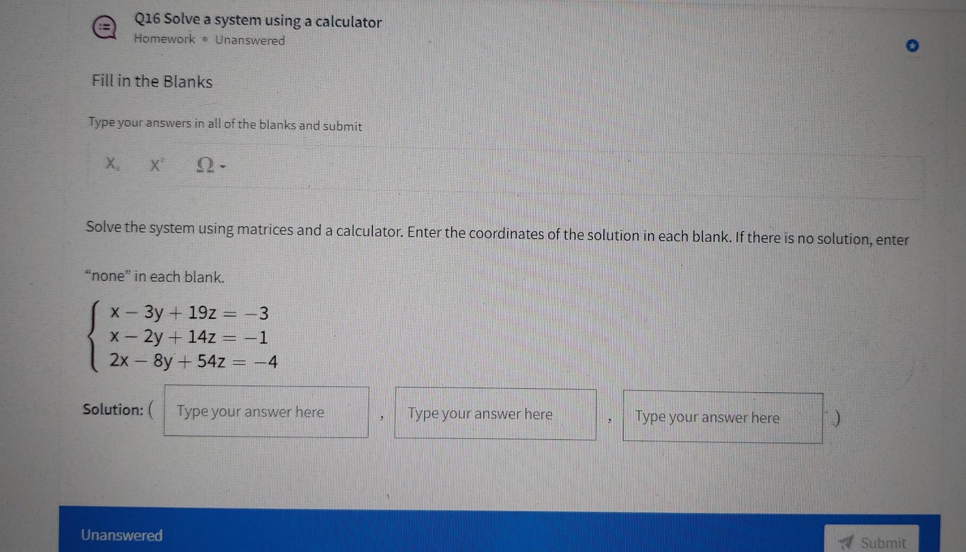 Solved Q16 Solve A System Using A Calculator Homework - | Chegg.com