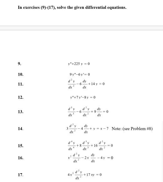 Solved In exercises (9)-(17), solve the given differential | Chegg.com