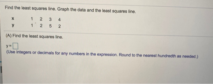 Solved Find the least squares line. Graph the data and the | Chegg.com