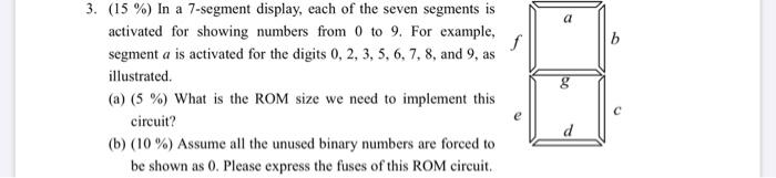 Solved a f b 3. (15 %) In a 7-segment display, each of the | Chegg.com
