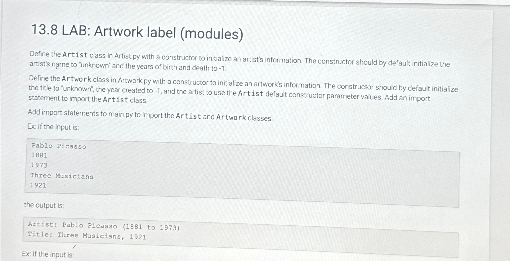 Solved 13.8 ﻿LAB Artwork label (modules)Define the Artist