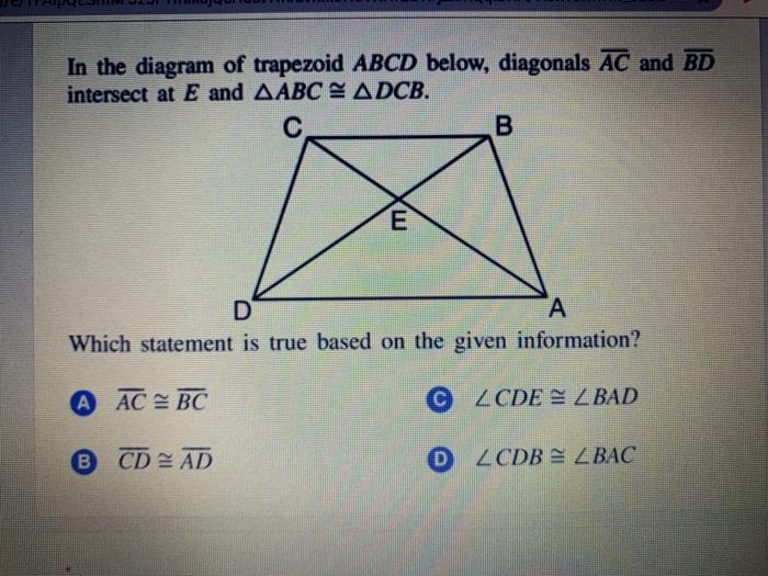 Solved In The Diagram Of Trapezoid ABCD Below, Diagonals AC | Chegg.com