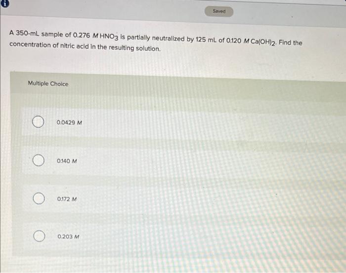 Solved A Ml Sample Of M Hno Is Partially Chegg Com