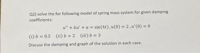 Solved Q2) solve the for following model of spring mass | Chegg.com