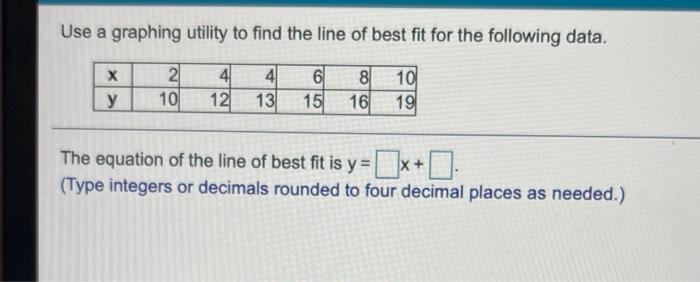 Solved Use a graphing utility to find the line of best fit | Chegg.com