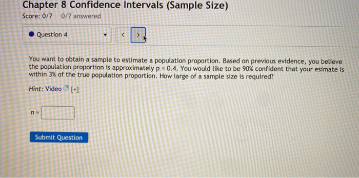 Solved Chapter 8 Confidence Intervals (Sample Size) Score: | Chegg.com