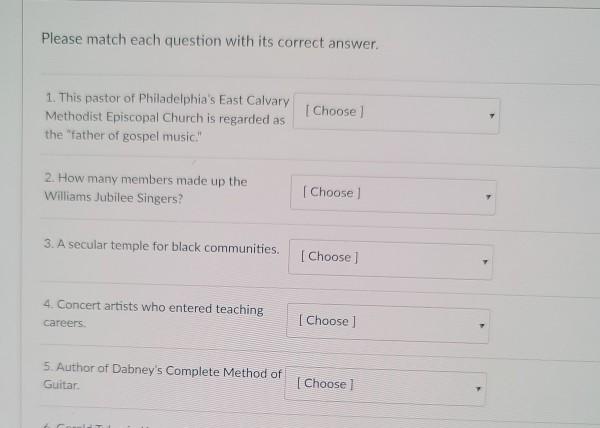 Solved Please match each question with its correct answer. | Chegg.com