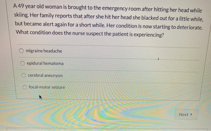 Solved A 49 year old woman is brought to the emergency room | Chegg.com