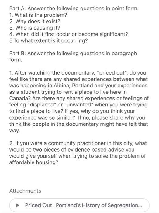 Part A: Answer the following questions in point form. | Chegg.com