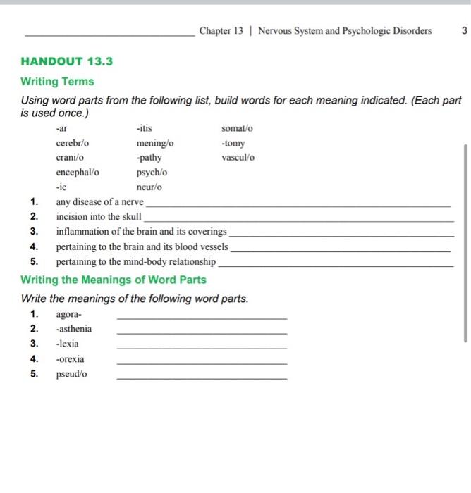 Solved Chapter 13 Nervous System and Psychologic Disorders 3 | Chegg.com