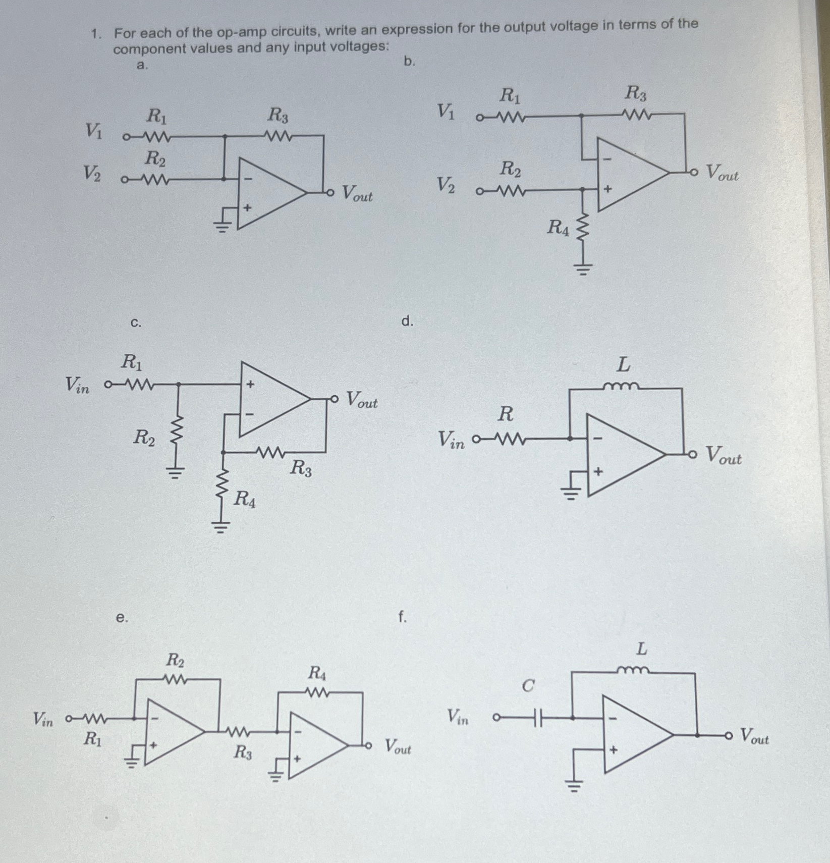 Solved For each of the op-amp circuits, write an expression | Chegg.com