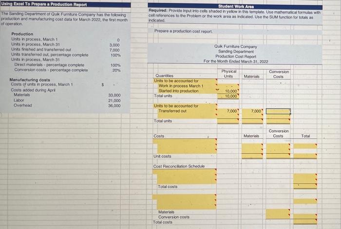 Solved Using Excel To Prepare a Production Report The | Chegg.com