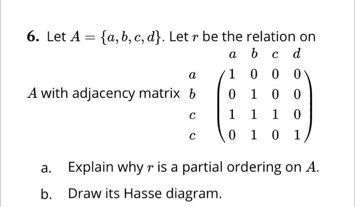 Solved 6. Let A = {a,b,c,d}. Let R Be The Relation On A B C | Chegg.com