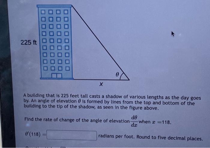 Solved A building that is 225 feet tall casts a shadow of | Chegg.com