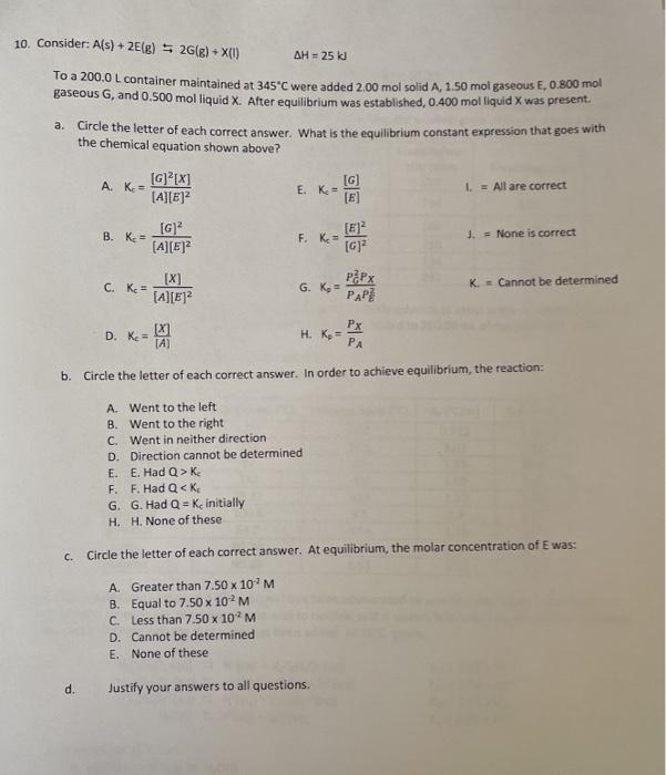 Solved 10 Consider Als 2e G 2g X 1 Ah 25 Kj Chegg Com