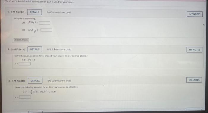 Solved Your best submission for each question part is used | Chegg.com