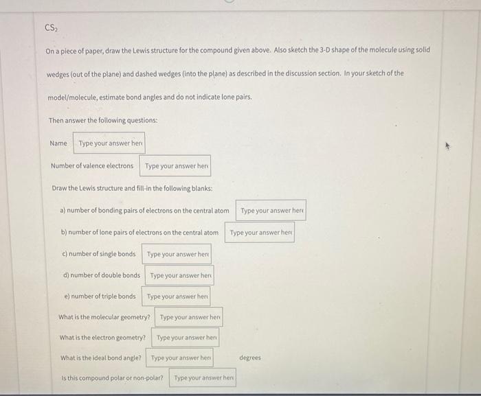 Solved CS On a piece of paper draw the Lewis structure for