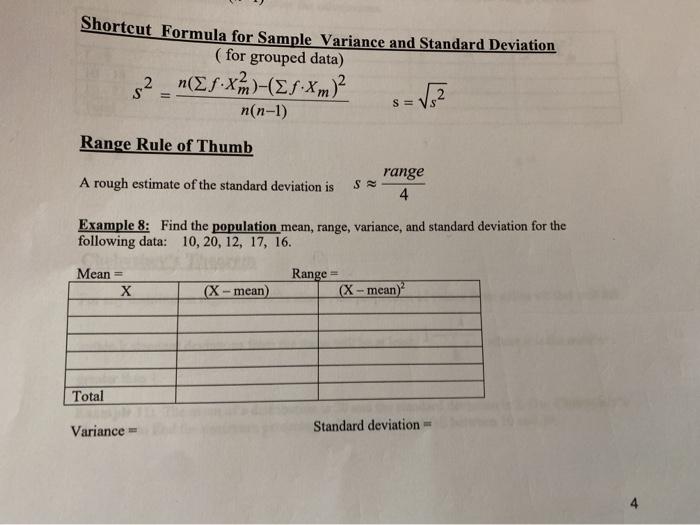 variance formula for grouped data