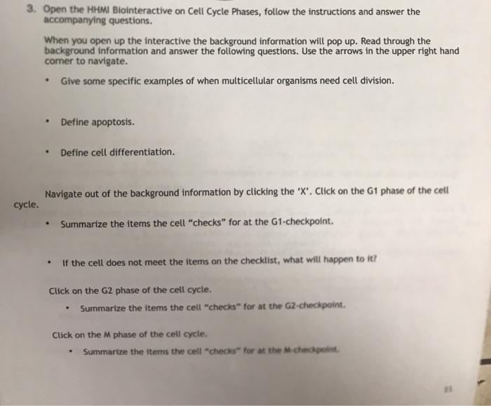 Solved 3. Open the HHMI Biointeractive on Cell Cycle Phases, | Chegg.com