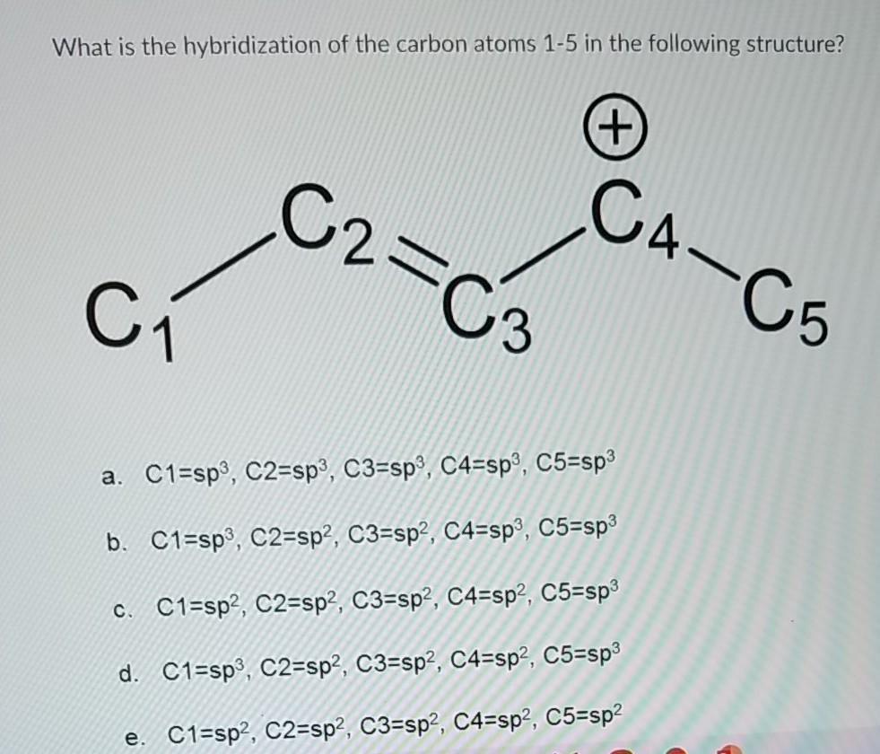 Solved What is the hybridization of the carbon atoms 1-5 in | Chegg.com
