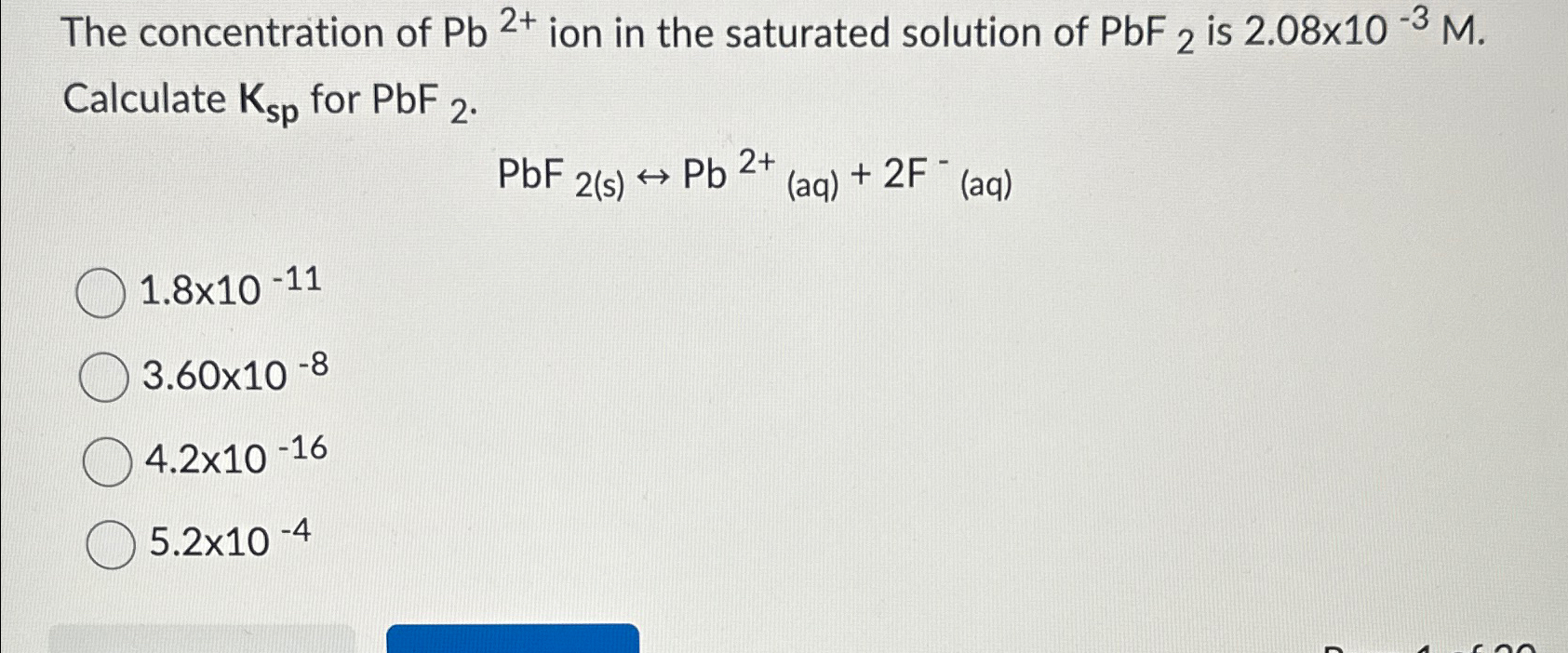 Solved The concentration of Pb2+ ﻿ion in the saturated | Chegg.com