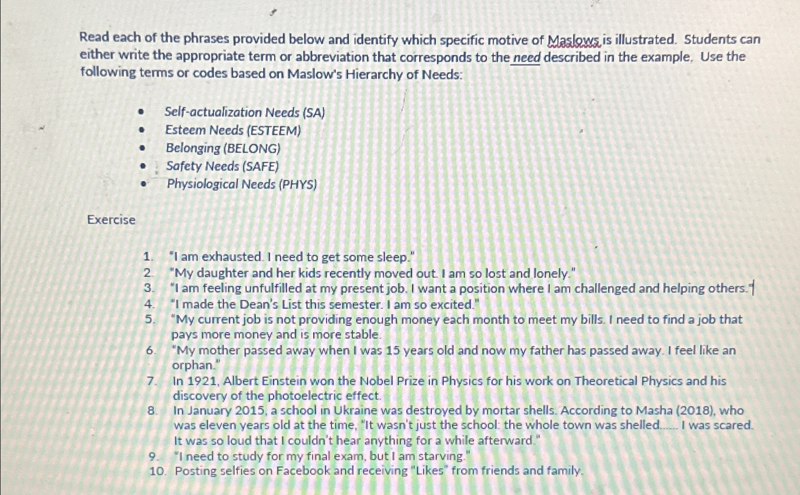Solved Read each of the phrases provided below and identify | Chegg.com