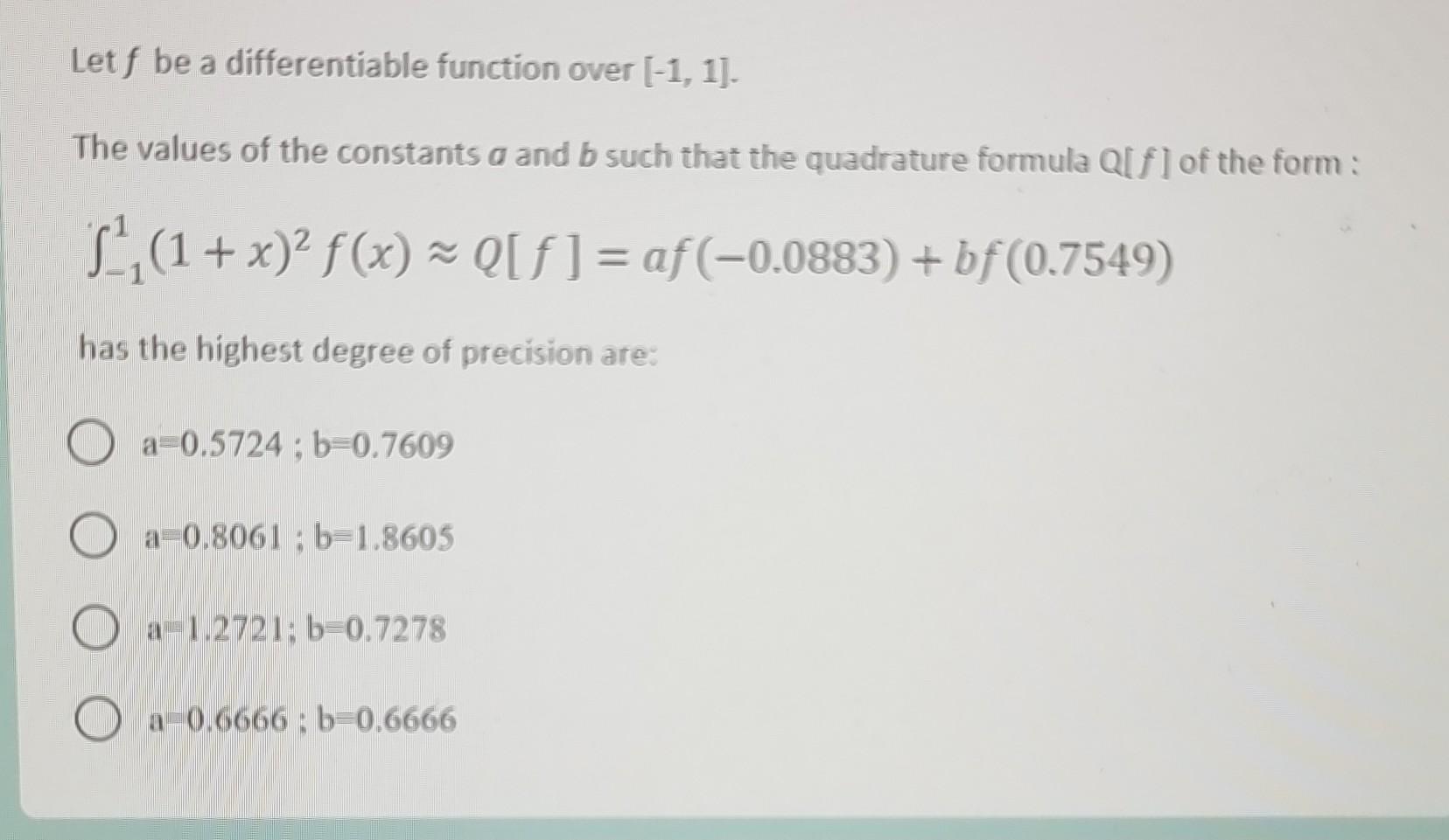 Solved Let F Be A Differentiable Function Over [−1,1]. The | Chegg.com