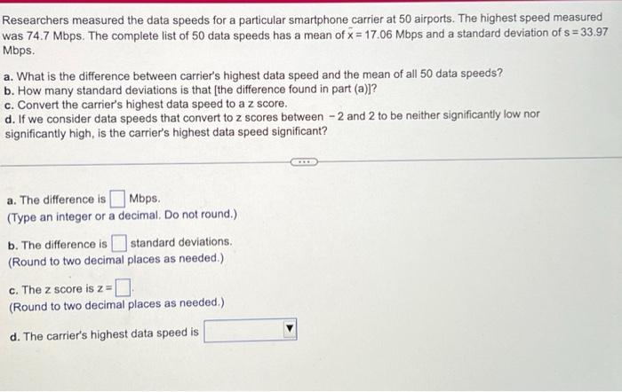 Solved Researchers measured the data speeds for a particular | Chegg.com