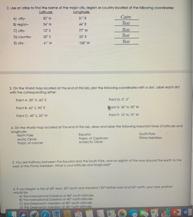 Solved 2 Use An Attas To Find The Name Of The Major City Chegg Com