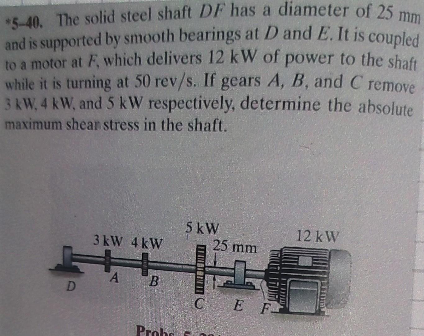 Solved *5-40. The solid steel shaft DF has a diameter of 25 | Chegg.com