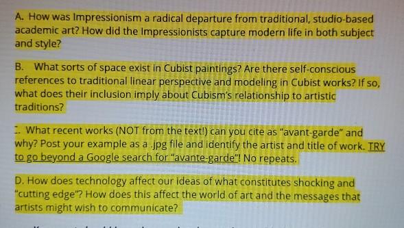 A How Was Impressionism A Radical Departure From Chegg Com